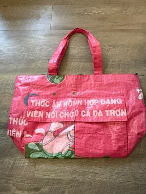 Red Graphic Reusable Tote Bag with Front Flap Pocket